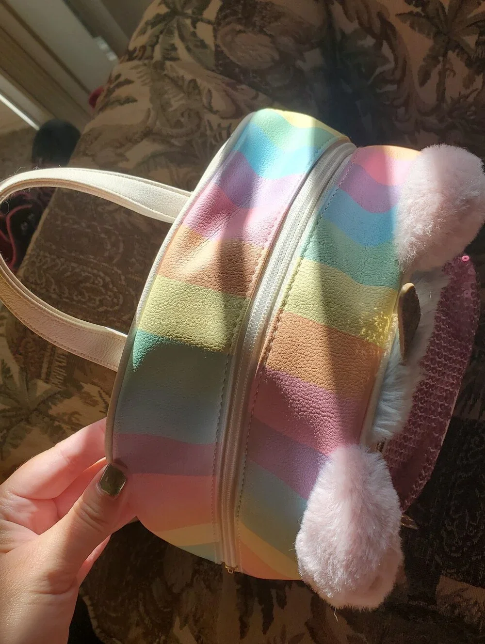 Betsey Johnson Rainbow Sparkle Unicorn Cat Backpack with Adjustable Straps